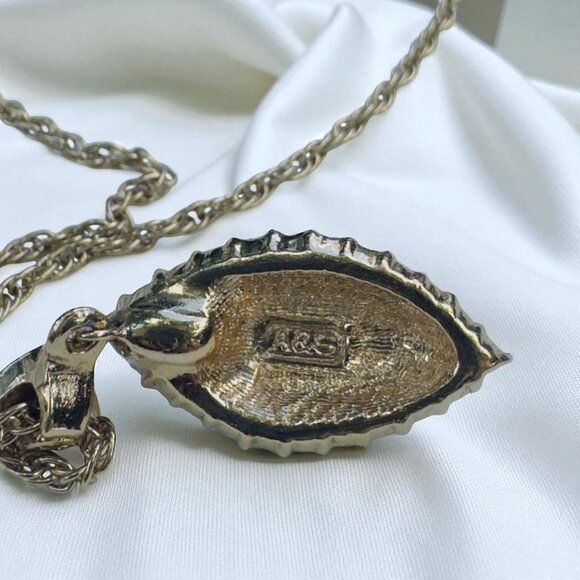 Vintage Attwood & Sawyer Ruby and White Rhinestones Gold Tone Pendant Necklace - Picture 2 of 16